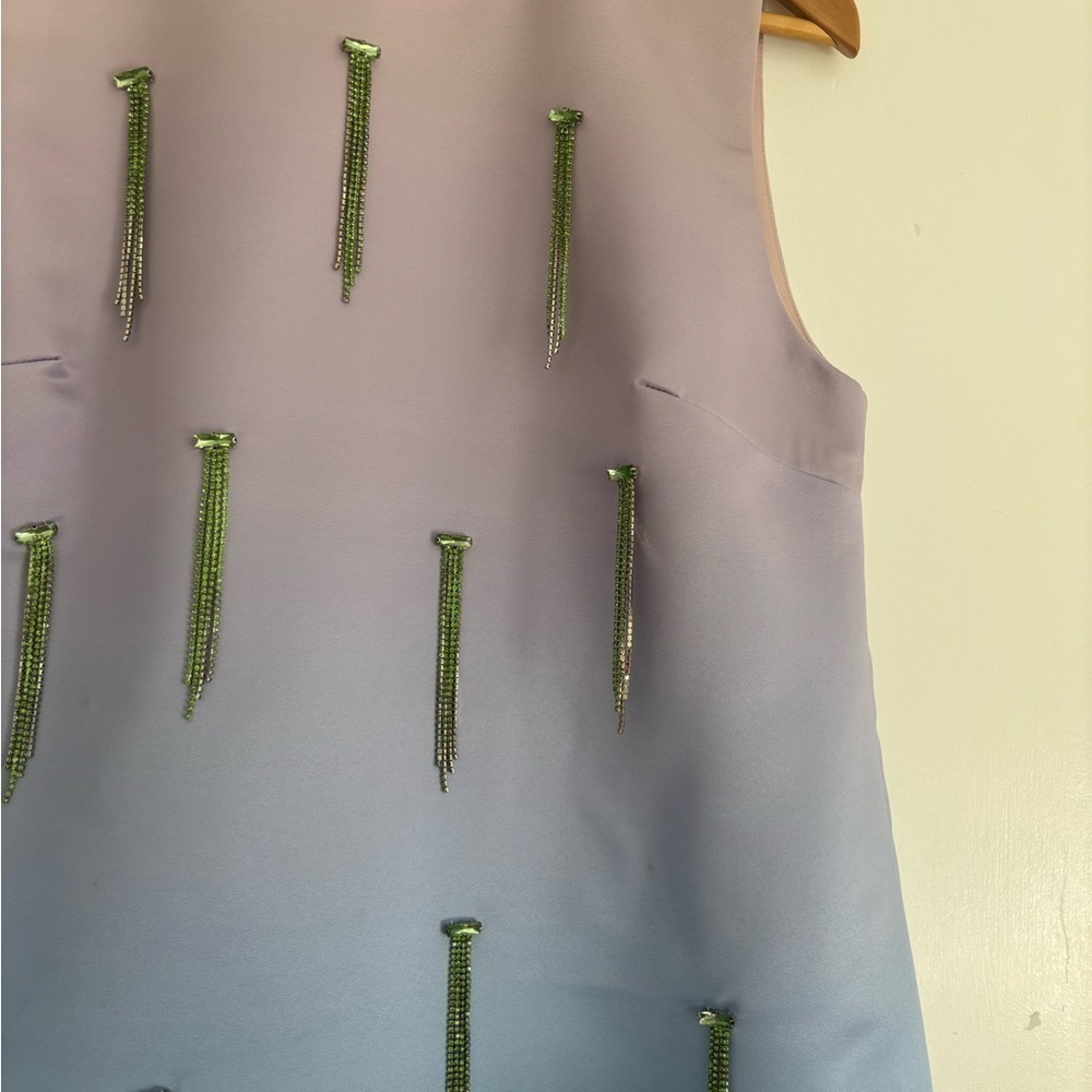 Cynthia Rowley Lavender to Blue Ombre Shift Dress with Green Feather Hem - Picture 3 of 16